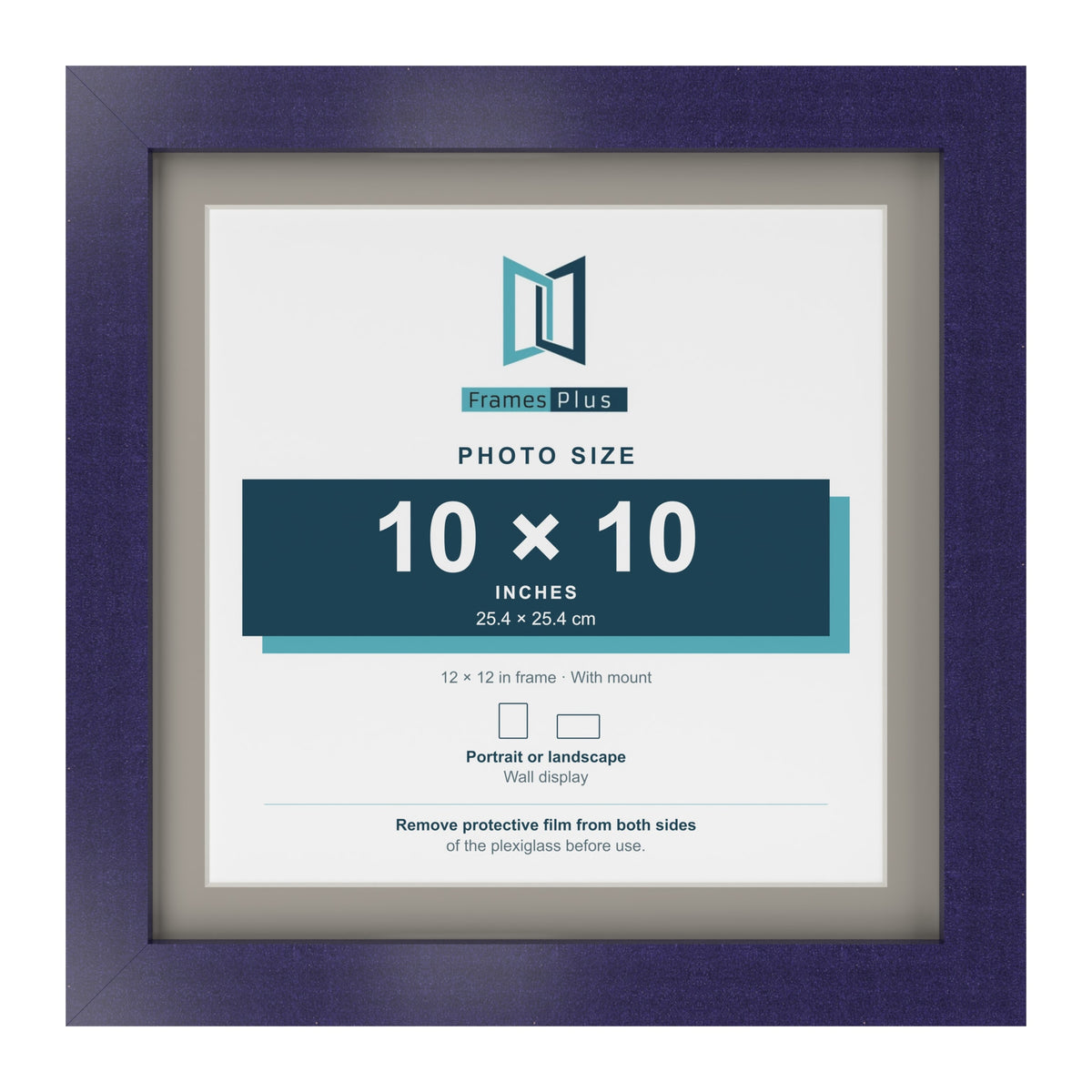 Purple 12 x 12 inch picture frame with a Dawn Grey mount for a 10 x 10 inch photo