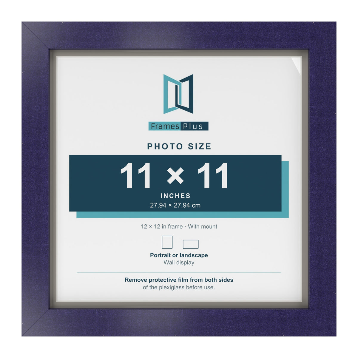 Purple 12 x 12 inch picture frame with a Dawn Grey mount for an 11 x 11 inch photo