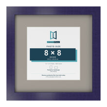 Purple 12 x 12 inch picture frame with a Dawn Grey mount for an 8 x 8 inch photo