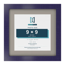 Purple 12 x 12 inch picture frame with a Dawn Grey mount for a 9 x 9 inch photo