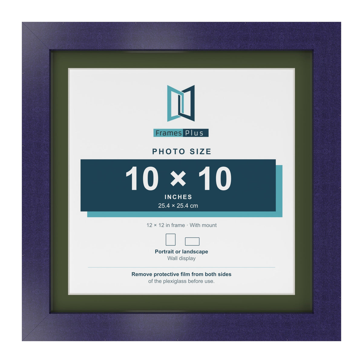 Purple 12 x 12 inch picture frame with a green mount for a 10 x 10 inch photo