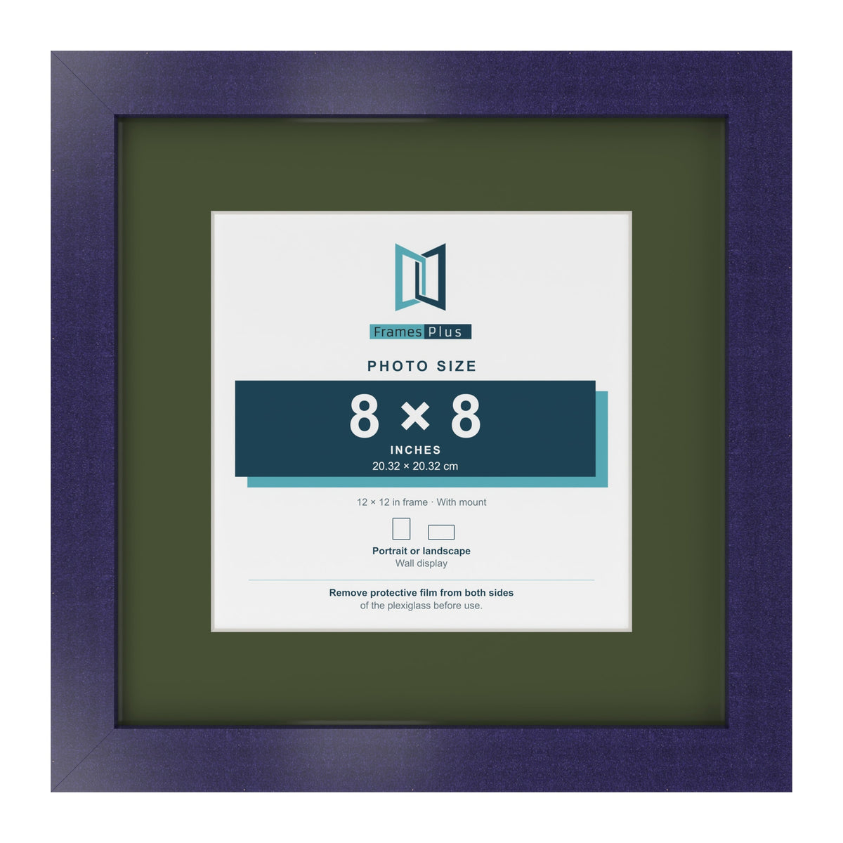 Purple 12 x 12 inch picture frame with a green mount for an 8 x 8 inch photo