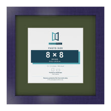 Purple 12 x 12 inch picture frame with a green mount for an 8 x 8 inch photo