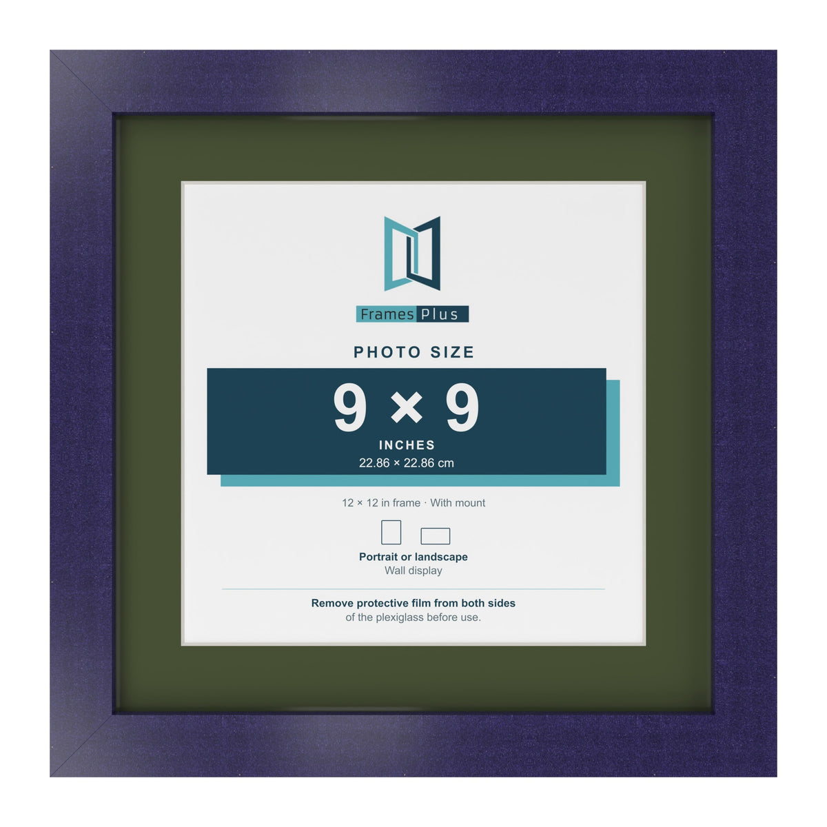 Purple 12 x 12 inch picture frame with a green mount for a 9 x 9 inch photo