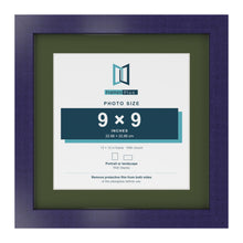 Purple 12 x 12 inch picture frame with a green mount for a 9 x 9 inch photo