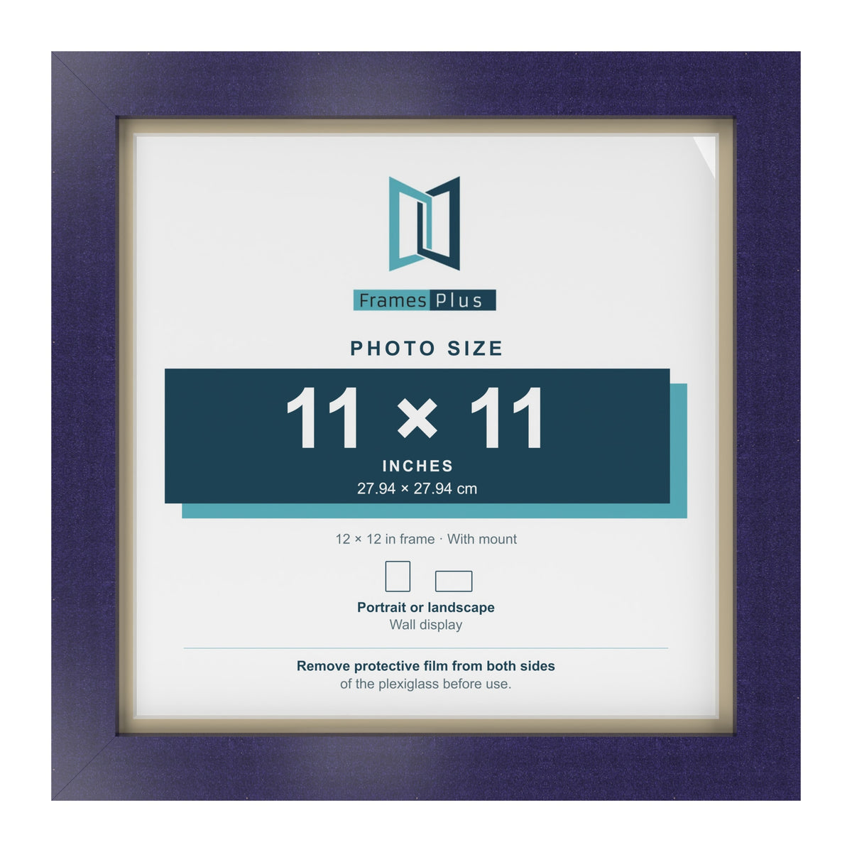 Purple 12 x 12 inch picture frame with an ivory mount for an 11 x 11 inch photo