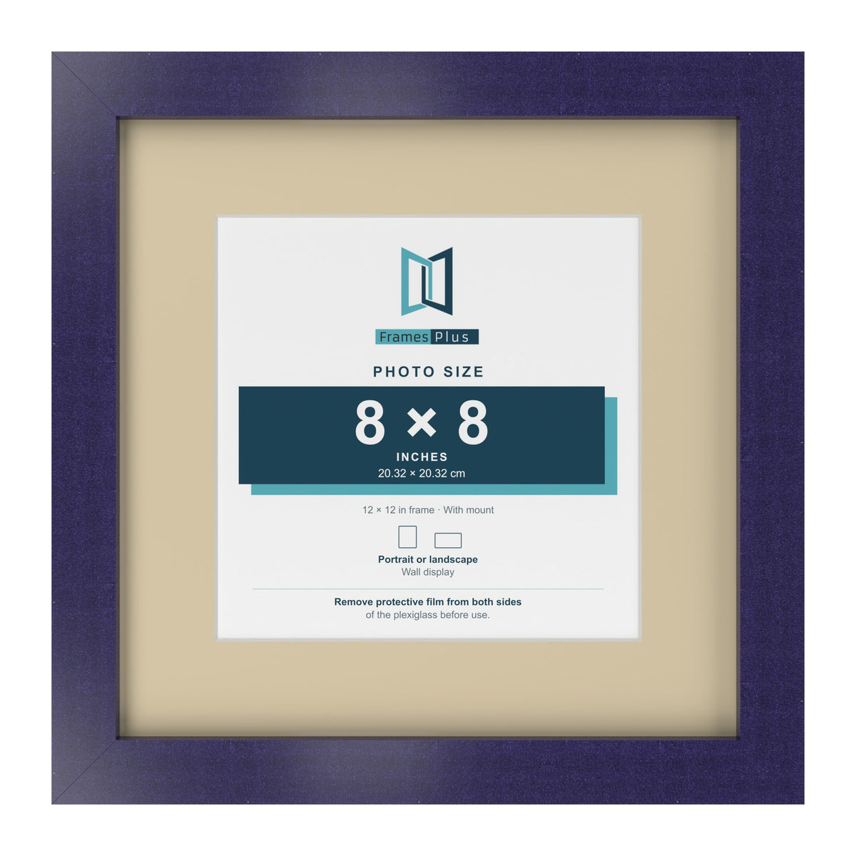 Purple 12 x 12 inch picture frame with an ivory mount for an 8 x 8 inch photo