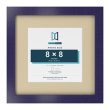 Purple 12 x 12 inch picture frame with an ivory mount for an 8 x 8 inch photo