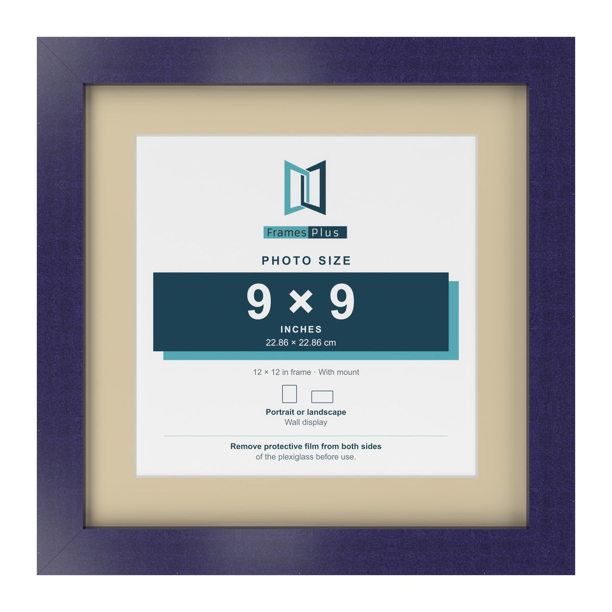 Purple 12 x 12 inch picture frame with an ivory mount for a 9 x 9 inch photo