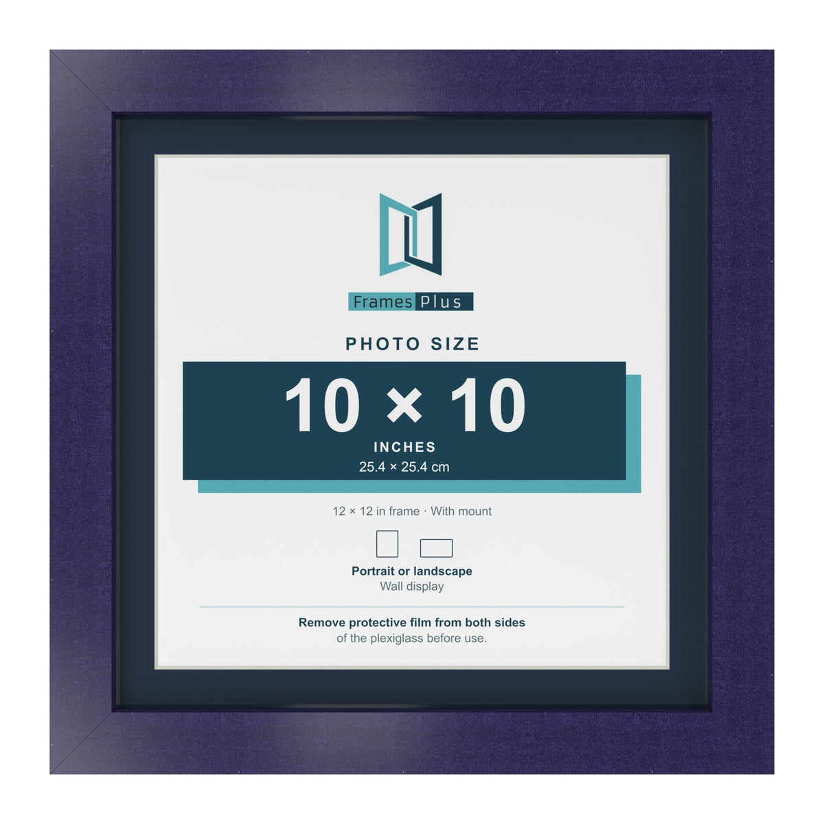 Purple 12 x 12 inch picture frame with a Pacific Blue mount for a 10 x 10 inch photo