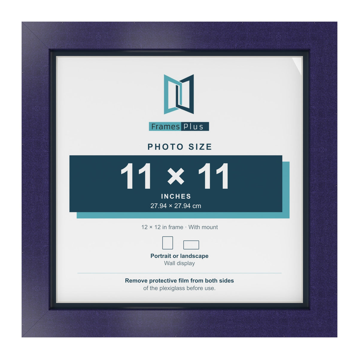 Purple 12 x 12 inch picture frame with a Pacific Blue mount for an 11 x 11 inch photo