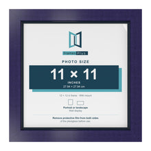 Purple 12 x 12 inch picture frame with a Pacific Blue mount for an 11 x 11 inch photo