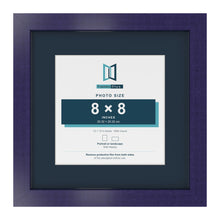 Purple 12 x 12 inch picture frame with a Pacific Blue mount for an 8 x 8 inch photo
