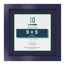 Purple 12 x 12 inch picture frame with a Pacific Blue mount for a 9 x 9 inch photo