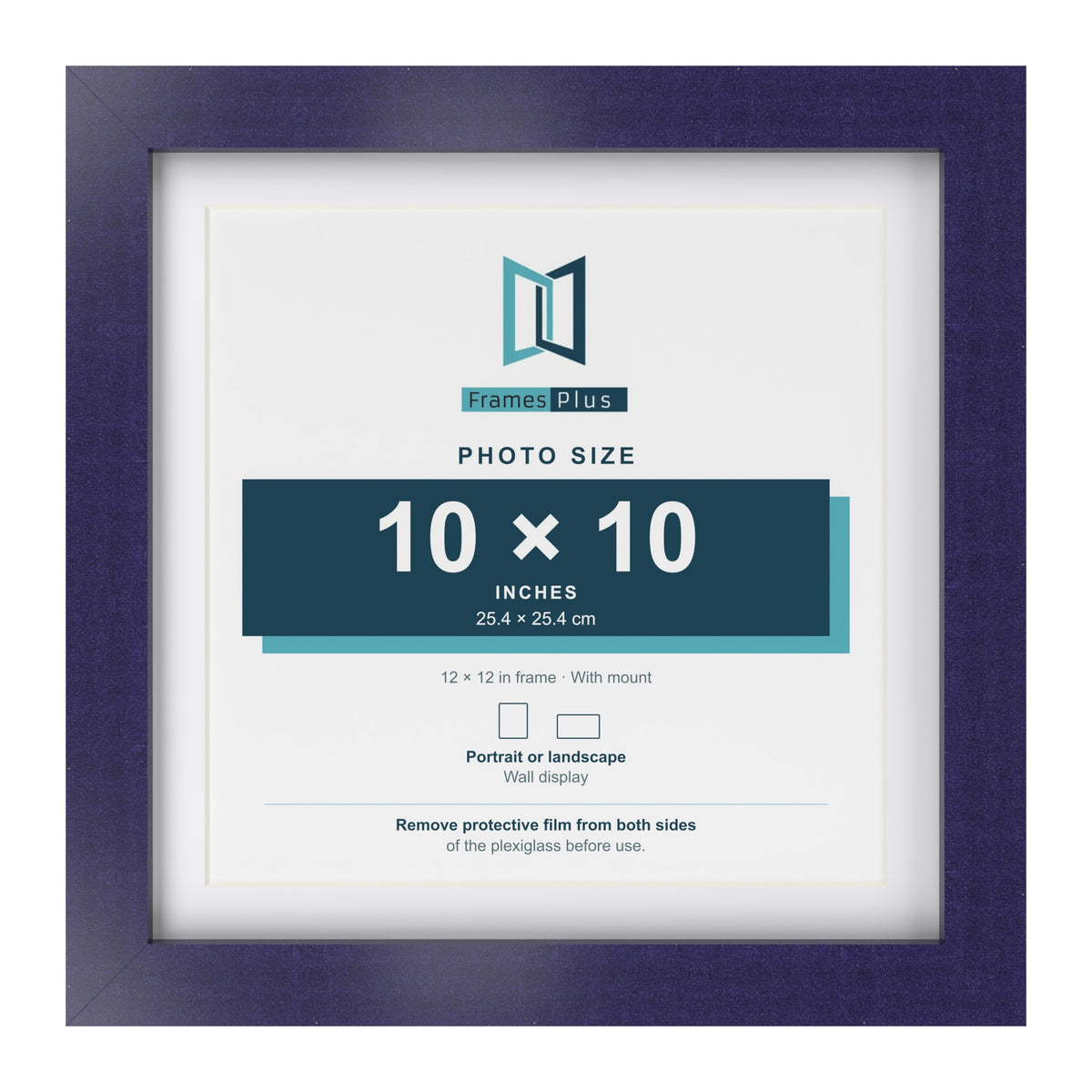 Purple 12 x 12 inch picture frame with a white mount for a 10 x 10 inch photo