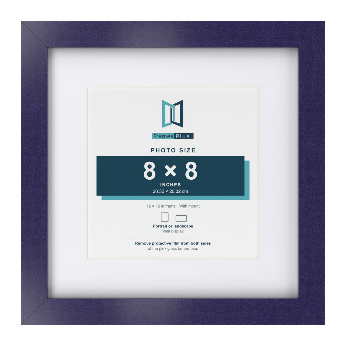 Purple 12 x 12 inch picture frame with a white mount for a 8 x 8 inch photo