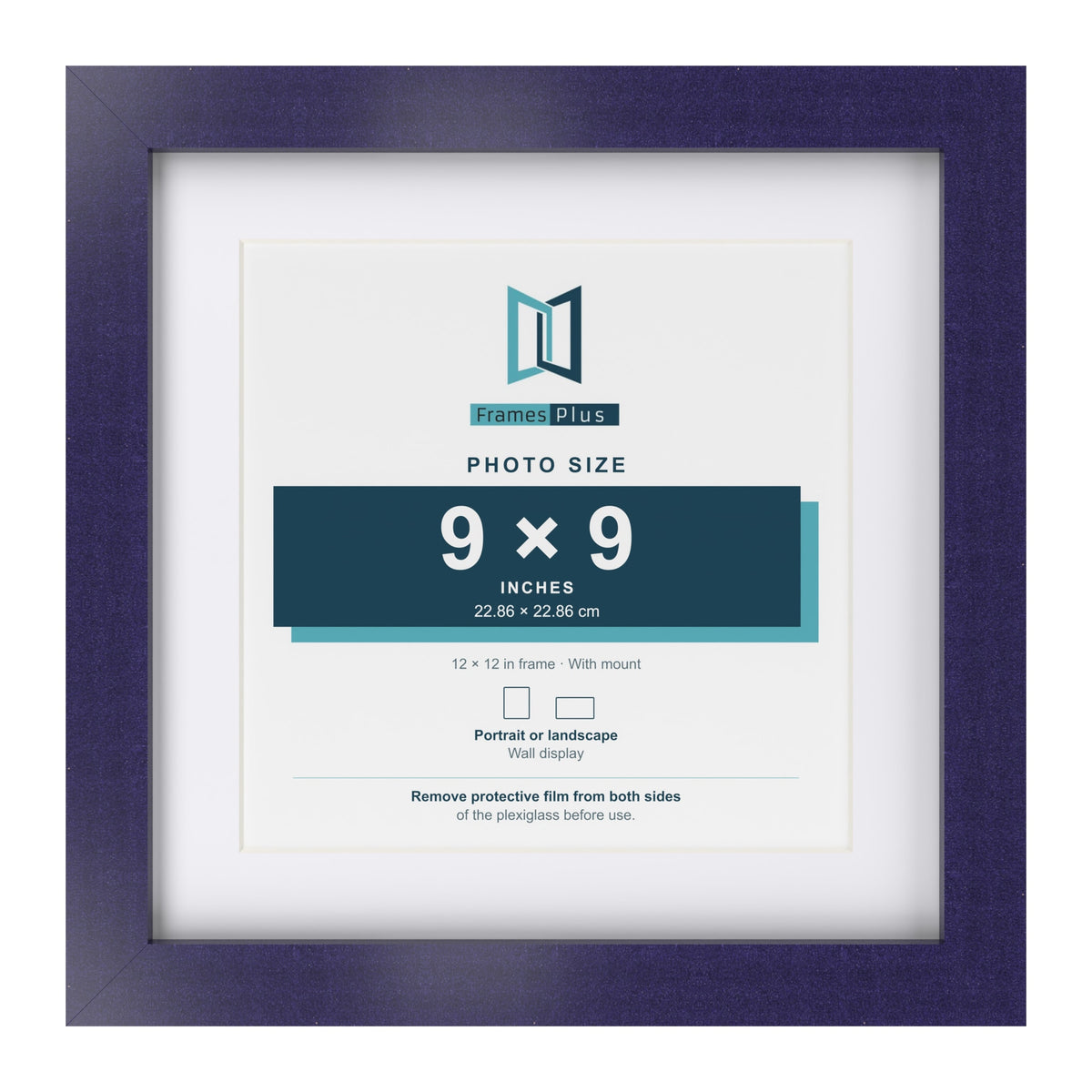 Purple 12 x 12 inch picture frame with a white mount for a 9 x 9 inch photo