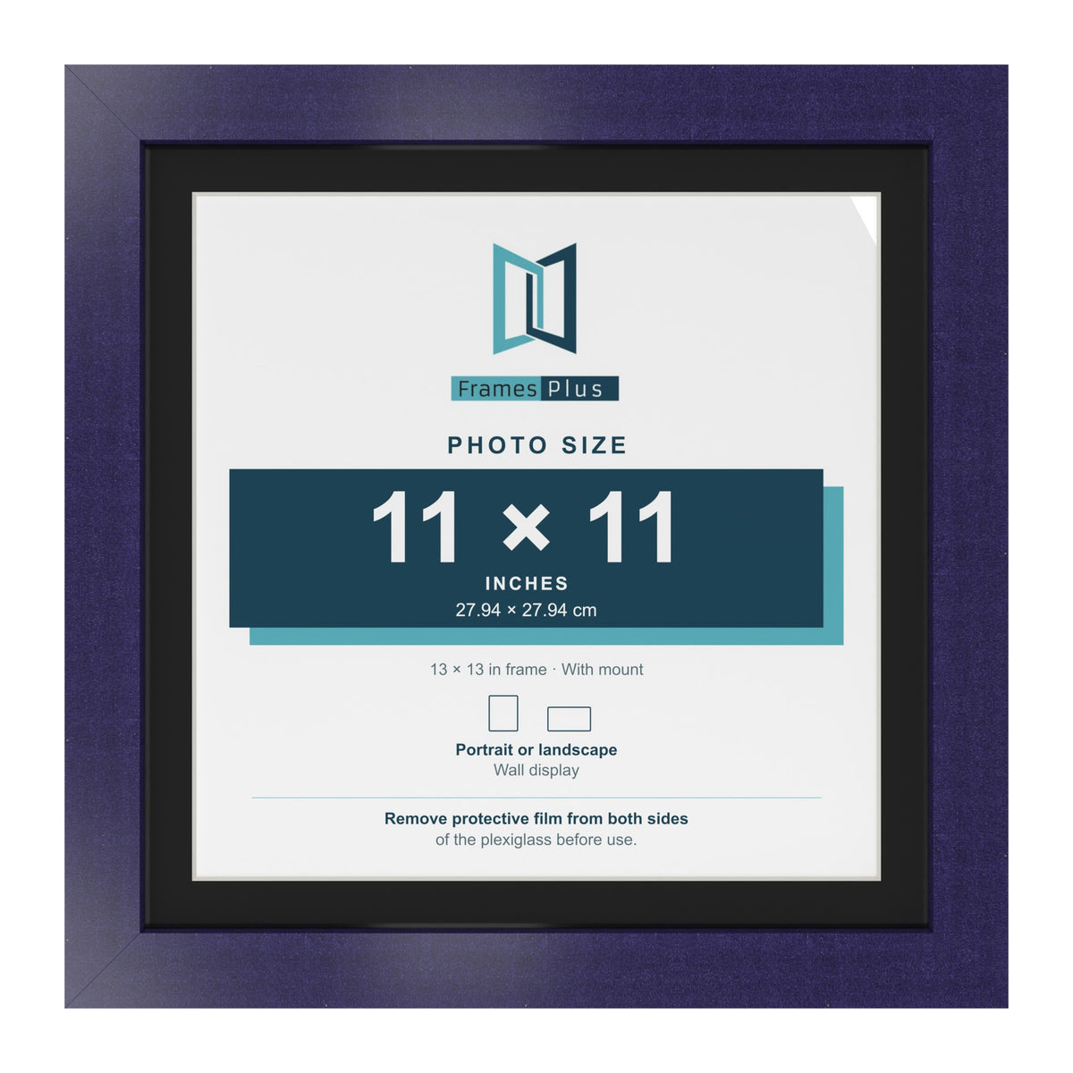 Purple 13 x 13 inch picture frame with a black mount for an 11 x 11 inch photo