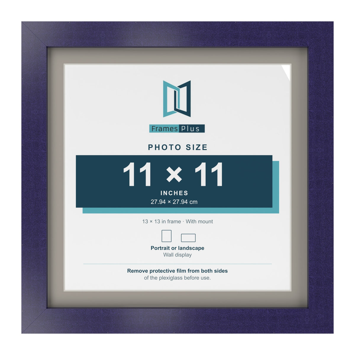 Purple 13 x 13 inch picture frame with a Dawn Grey mount for an 11 x 11 inch photo
