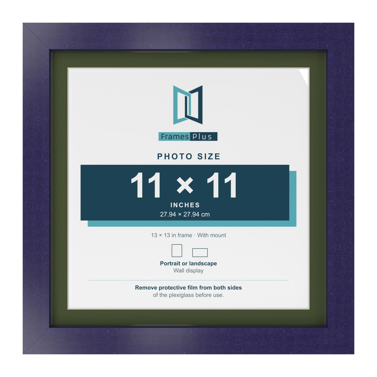 Purple 13 x 13 inch picture frame with a green mount for an 11 x 11 inch photo