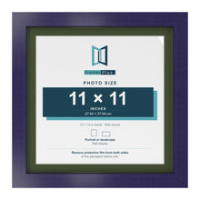 Purple 13 x 13 inch picture frame with a green mount for an 11 x 11 inch photo