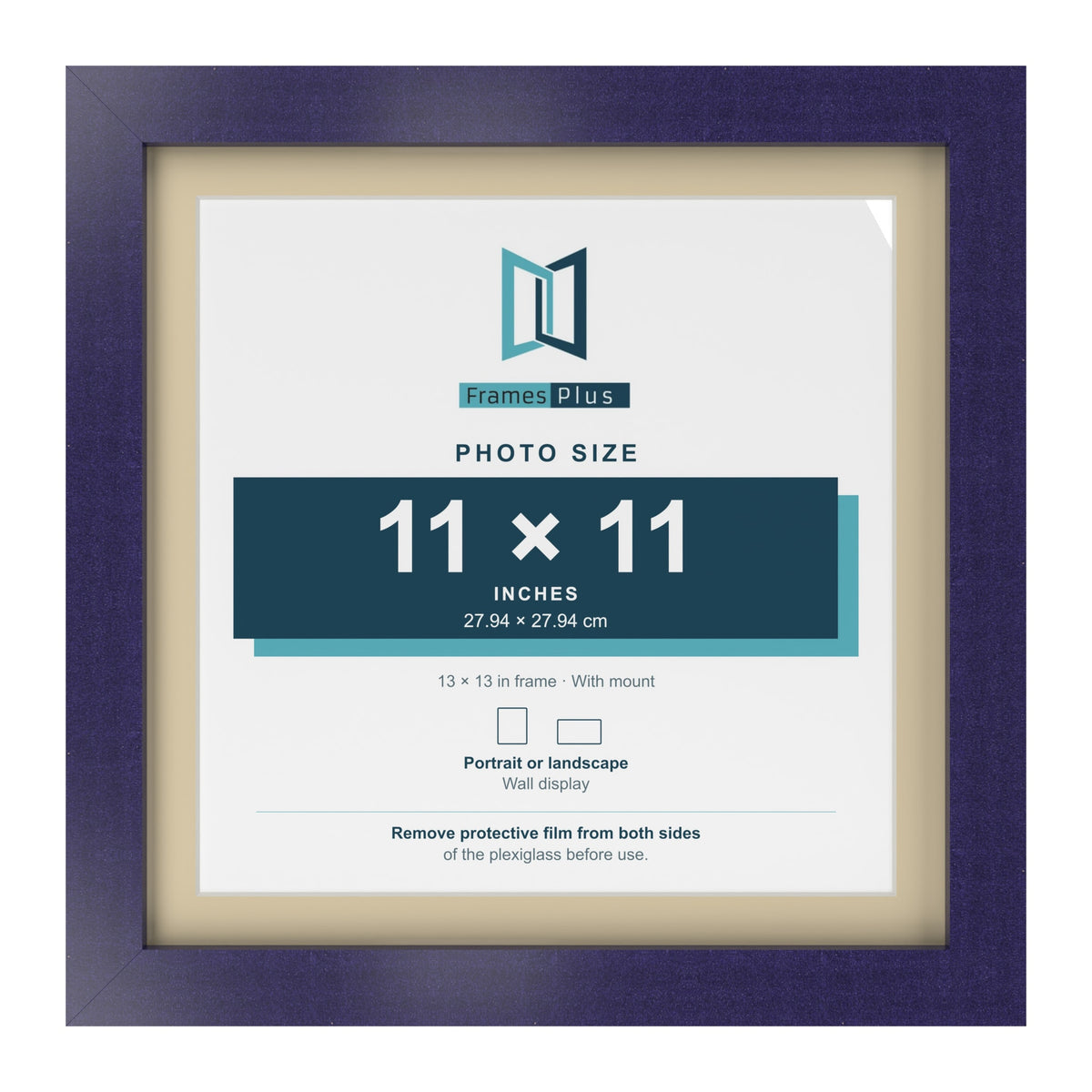 Purple 13 x 13 inch picture frame with an ivory mount for an 11 x 11 inch photo
