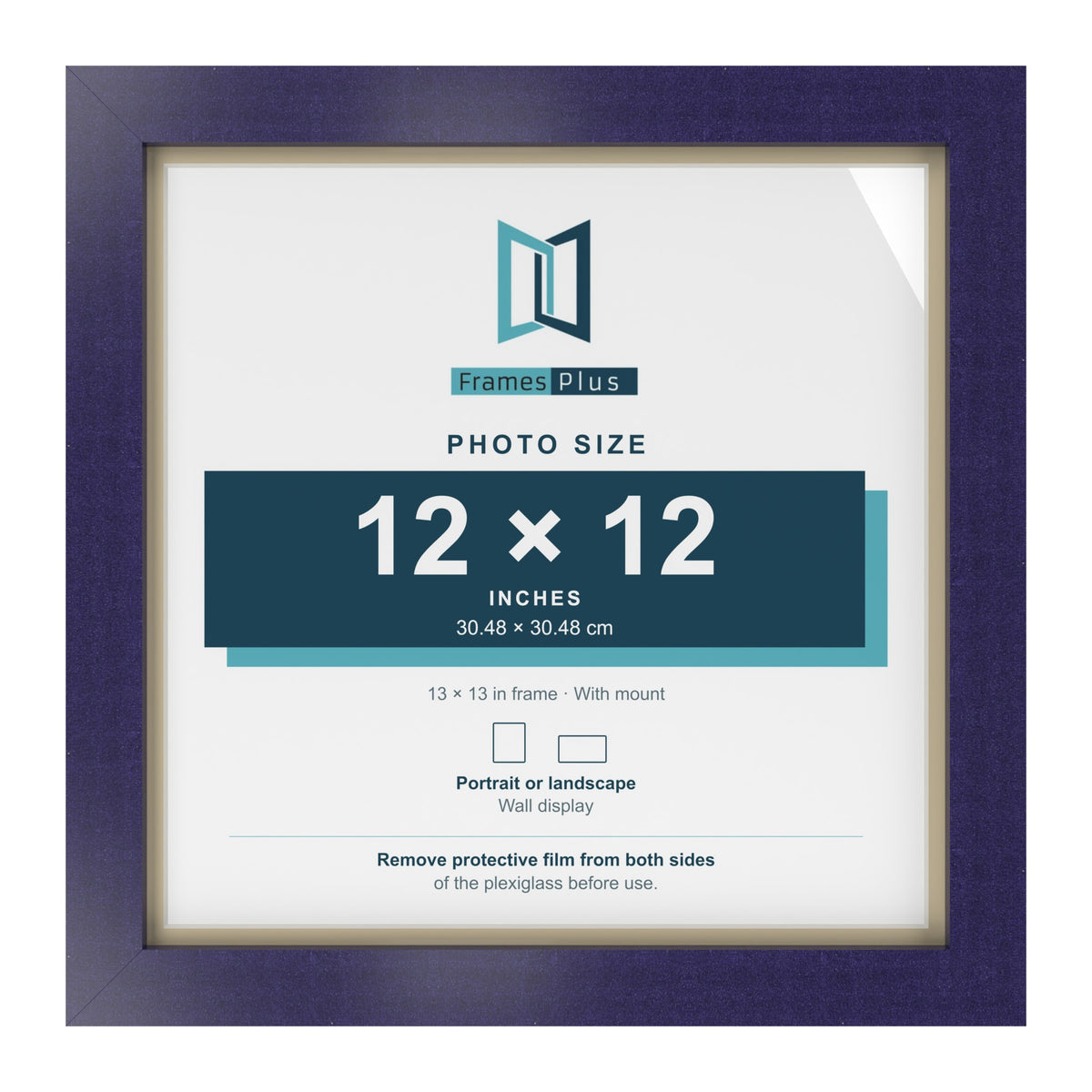 Purple 13 x 13 inch picture frame with an ivory mount for a 12 x 12 inch photo