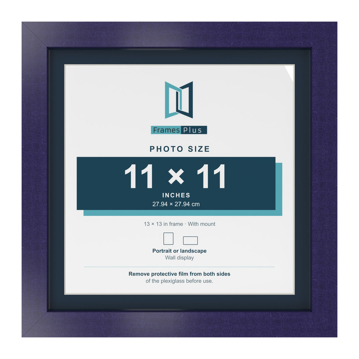 Purple 13 x 13 inch picture frame with a Pacific Blue mount for an 11 x 11 inch photo