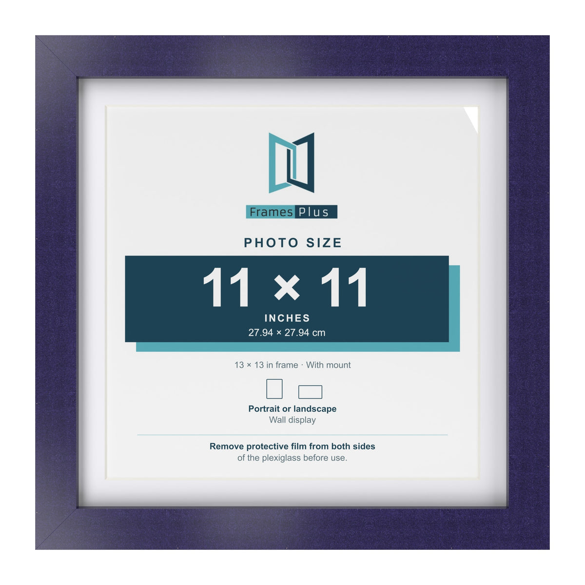 Purple 13 x 13 inch picture frame with a white mount for a 11 x 11 inch photo