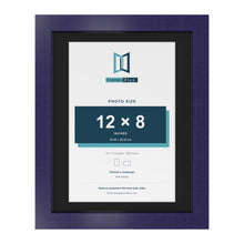 Purple 14 x 11 inch picture frame with a black mount for a 12 x 8 inch photo