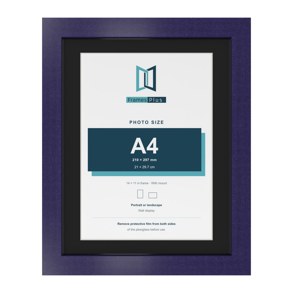 Purple 14 x 11 inch picture frame with a black mount for an A4 photo