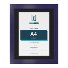 Purple 14 x 11 inch picture frame with a black mount for an A4 photo