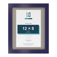 Purple 14 x 11 inch picture frame with a Dawn Grey mount for a 12 x 8 inch photo