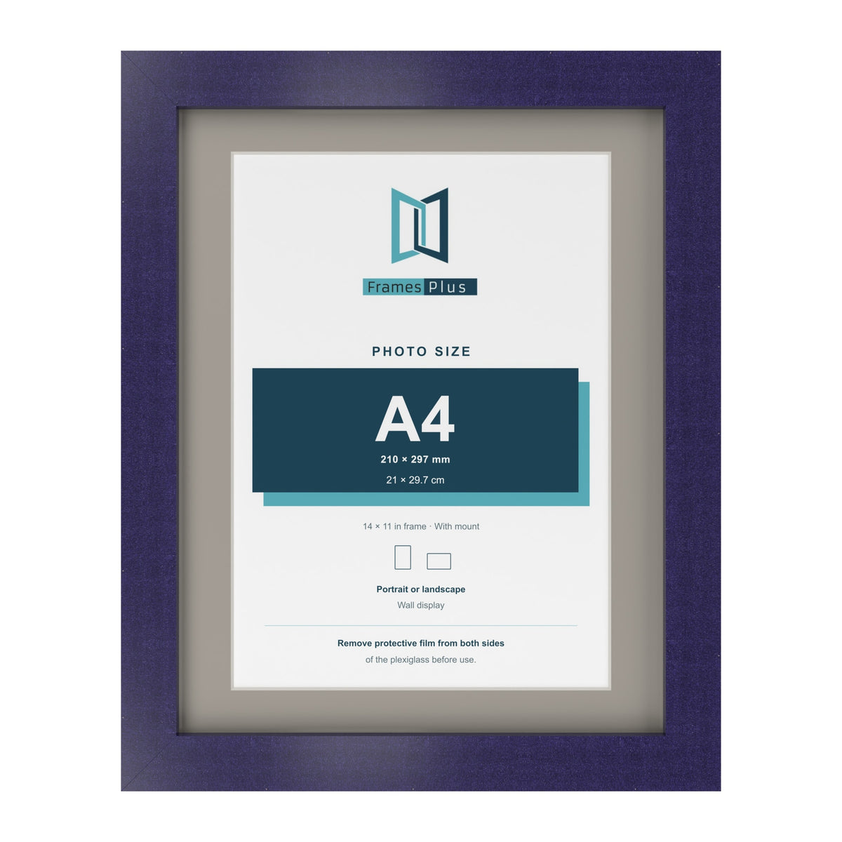 Purple 14 x 11 inch picture frame with a Dawn Grey mount for an A4 photo