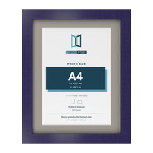 Purple 14 x 11 inch picture frame with a Dawn Grey mount for an A4 photo