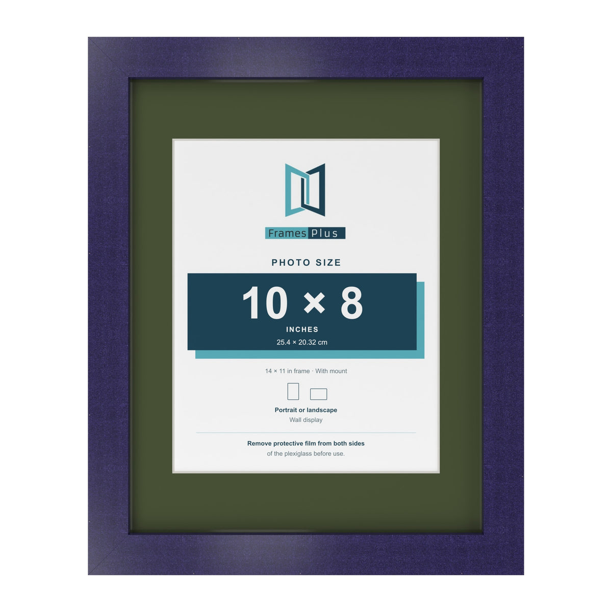 Purple 14 x 11 inch picture frame with a green mount for a 10 x 8 inch photo