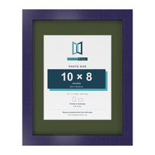 Purple 14 x 11 inch picture frame with a green mount for a 10 x 8 inch photo