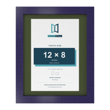 Purple 14 x 11 inch picture frame with a green mount for a 12 x 8 inch photo