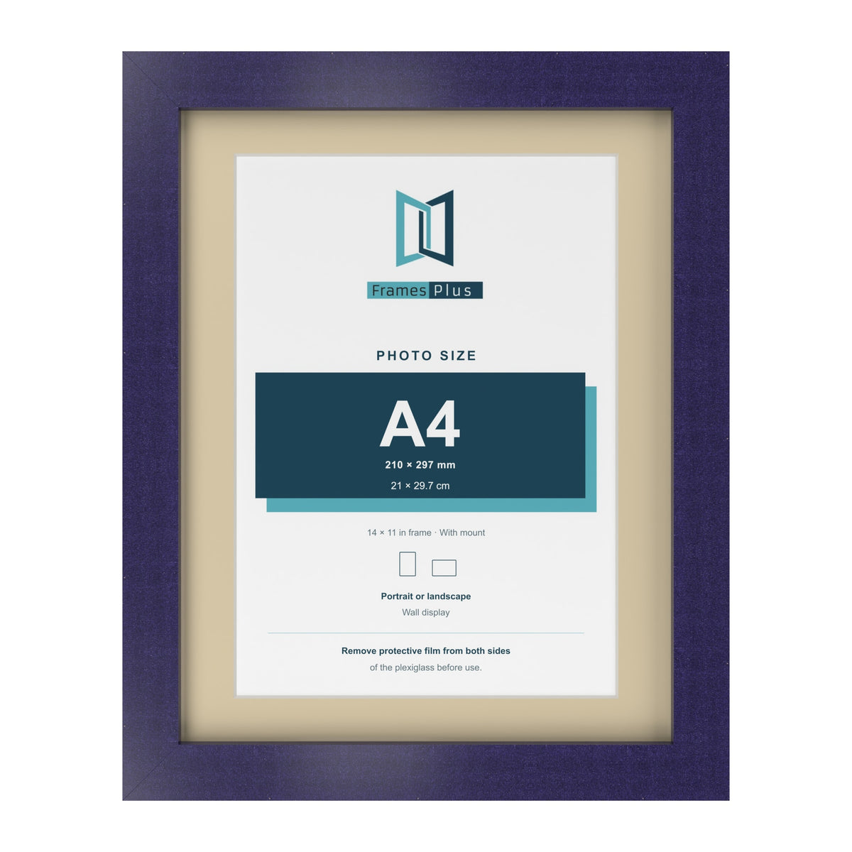 Purple 14 x 11 inch picture frame with an ivory mount for an A4 photo
