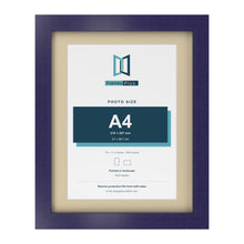 Purple 14 x 11 inch picture frame with an ivory mount for an A4 photo