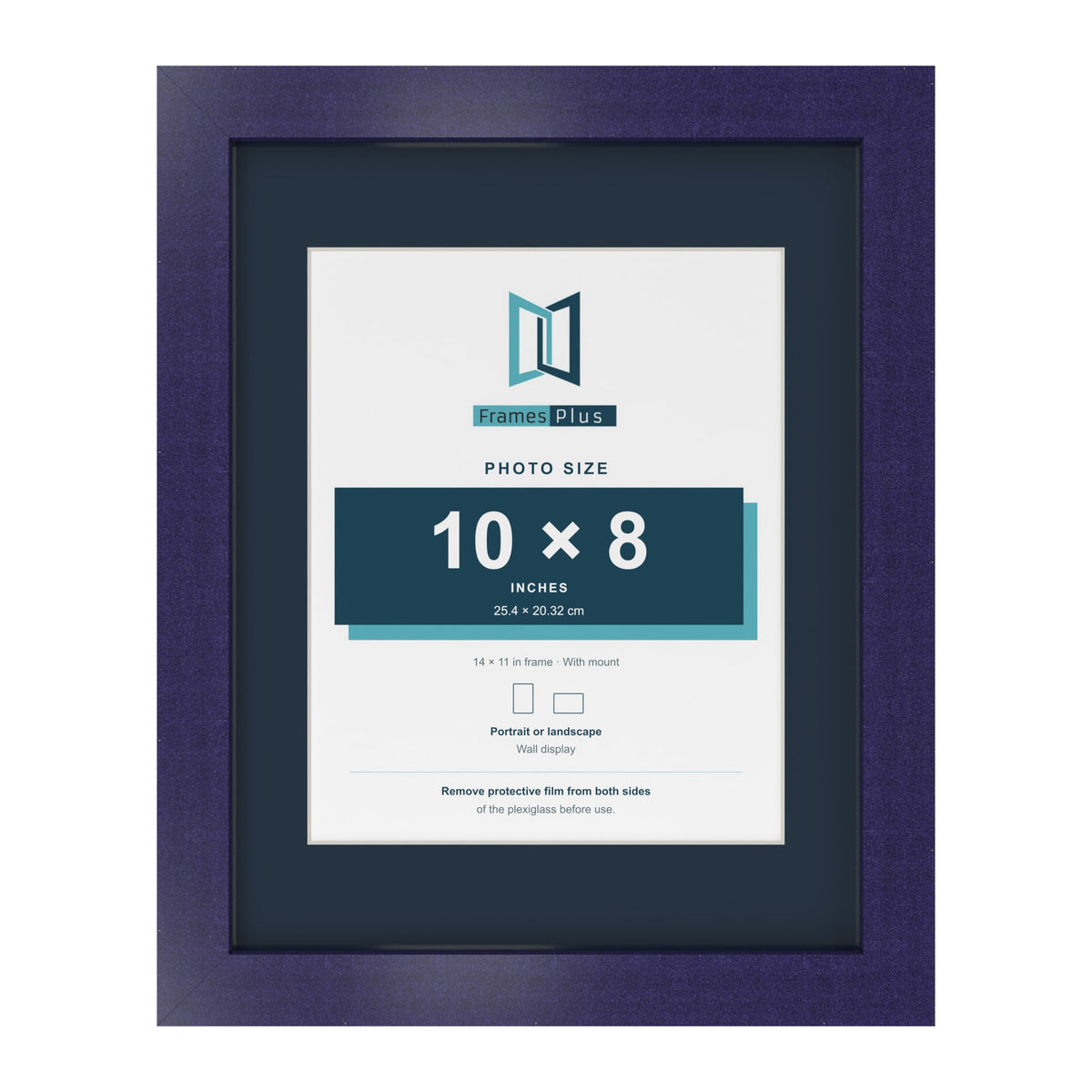 Purple 14 x 11 inch picture frame with a Pacific Blue mount for a 10 x 8 inch photo