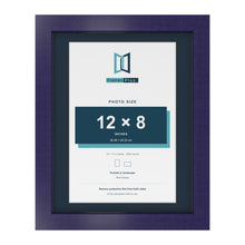 Purple 14 x 11 inch picture frame with a Pacific Blue mount for a 12 x 8 inch photo
