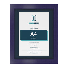 Purple 14 x 11 inch picture frame with a Pacific Blue mount for an A4 photo