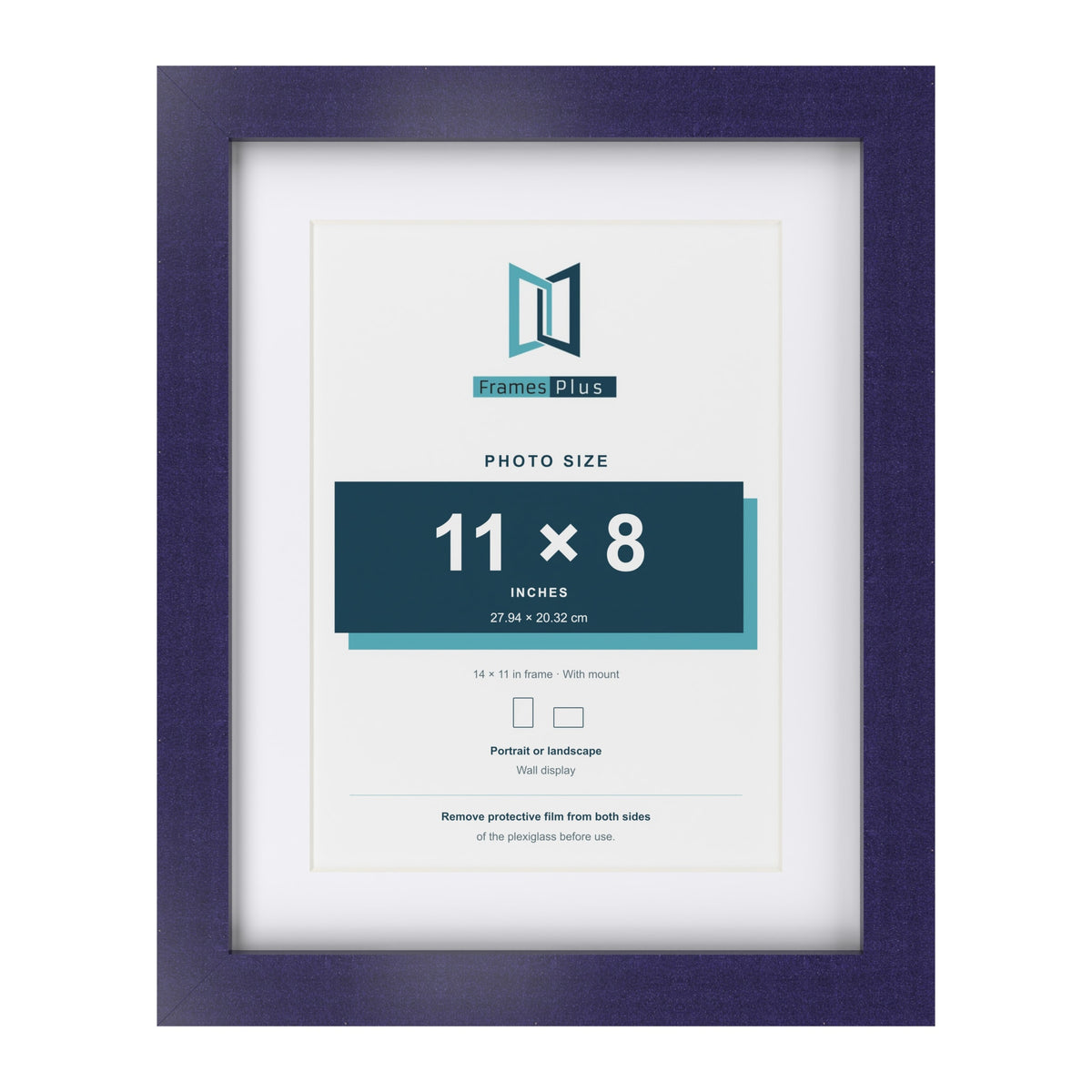 Purple 14 x 11 inch picture frame with a white mount for an 11 x 8 inch photo