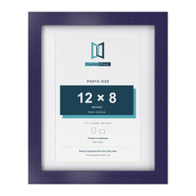 Purple 14 x 11 inch picture frame with a white mount for a 12 x 8 inch photo