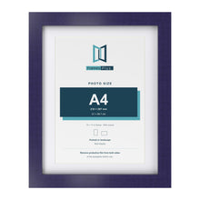 Purple 14 x 11 inch picture frame with a white mount for an A4 photo