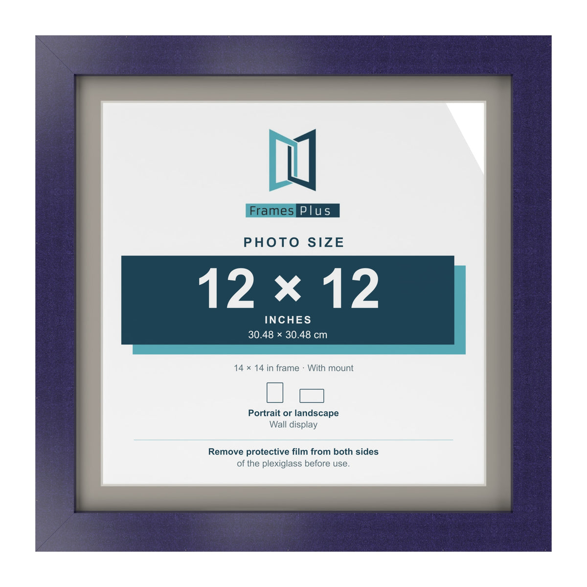 Purple 14 x 14 inch picture frame with a Dawn Grey mount for a 12 x 12 inch photo