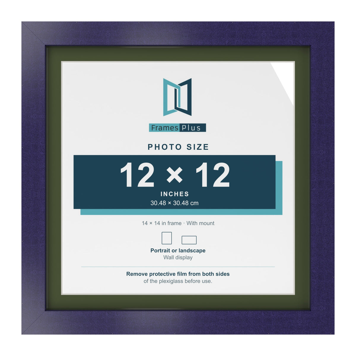 Purple 14 x 14 inch picture frame with a green mount for a 12 x 12 inch photo