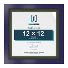 Purple 14 x 14 inch picture frame with a green mount for a 12 x 12 inch photo