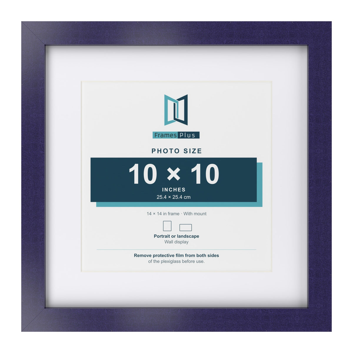 Purple 14 x 14 inch picture frame with a white mount for a 10 x 10 inch photo